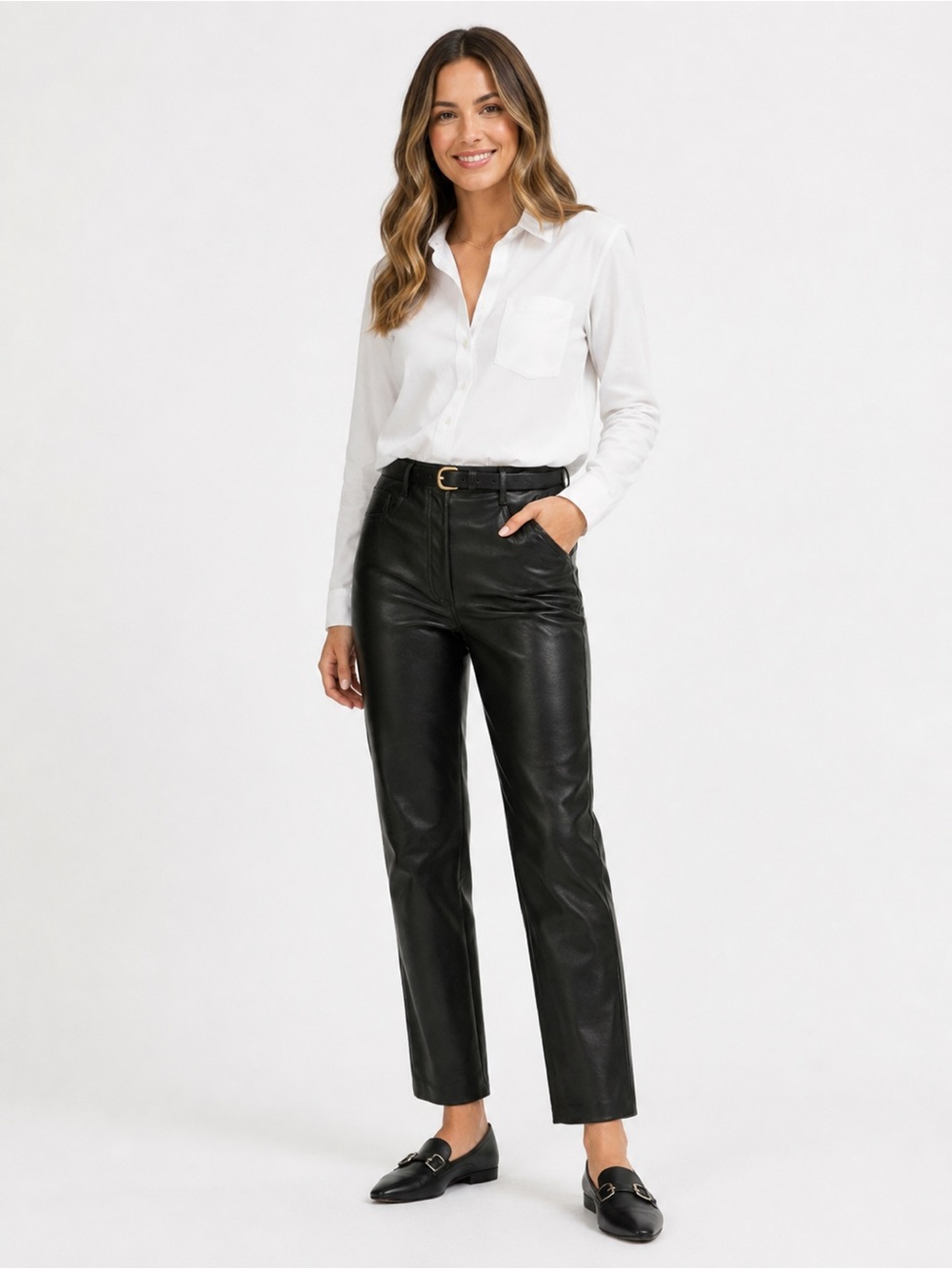 Wilfred Aritzia Melina Pant Black Vegan Leather High Rise Straight Leg Size 8